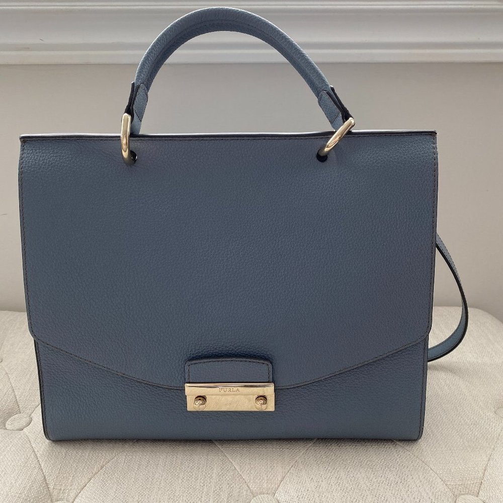 Slate Blue FURLA Purse with Should Strap